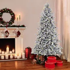 7.5ft Pre-lit Artificial Christmas Tree Flocked Full Bradford Fir: Puleo, Incandescent Lights, Easy Setup