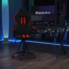 BlackArc High Back Gaming Chair with Red and Black Faux Leather Upholstery, Adjustable Swivel Seat and Padded Flip-Up Arms