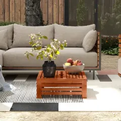 Outsunny 2-in-1 Outdoor Storage Box for Umbrella Base, Coffee End Table, Wooden Patio Umbrella Stand Table