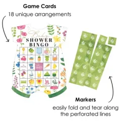 Big Dot of Happiness Wildflowers Baby - Picture Bingo Cards and Markers - Boho Floral Baby Shower Shaped Bingo Game - Set of 18