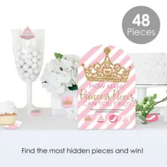 Big Dot of Happiness Little Princess Crown Pink Baby Shower or Birthday Party Scavenger Hunt - 1 Stand and 48 Game Pieces - Hide and Find Game