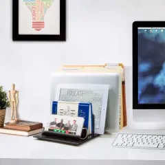 Prosumer's Choice Bamboo 5 Device Tablet Smartphone Rack and Desktop Organizer Holder for File Folders Magazines, Black