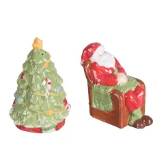 Transpac Christmas Classic Santa and Tree Dolomite Salt and Pepper Shakers Collectables Multicolor 3.25 in. Set of 2