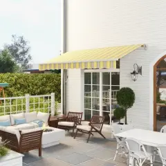 DSVIMOY Retractable Awning, 12'*10' Patio Awnings with Manual Crank Handle for Deck, Yard, Yellow & Grey, 141.7"*96.5"*59.1"