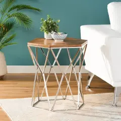 Cowger Rustic Glam Handcrafted Mango Wood Side Table Walnut/Polished Nickel - Christopher Knight Home