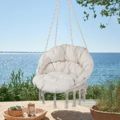 NAYSAYE Patio Swing Hammock Chair with Cushion and Arched Backrest for Indoor and Outdoor Relaxation, Beige, 31.5"*23.6"*47.2"