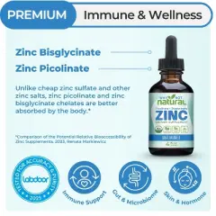 Why Not Natural Organic Liquid Zinc Drops Supplement with Chelated Picolinate and Bisglycinate, Vegan