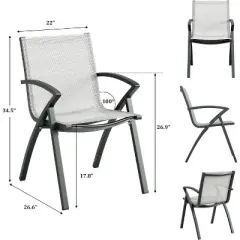 Aluminum Outdoor Dining Chairs with Quick-Dry Textilene Mesh, Ergonomic Support for Patio, Poolside
