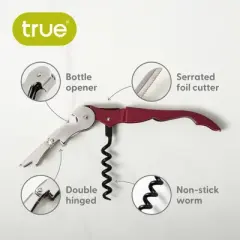True TrueTap Double Hinged Waiter&rsquo;s Corkscrew, Burgundy Wine Bottle Opener with Foil Cutter, Wine Key