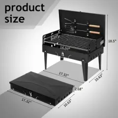 FURNIinspire Outdoor Grills, Griddles and Smokers Professional Square Charcoal Grill, Heavy Duty Portable BBQ System Patio, Black, 17.9"*12.79"*3.15"