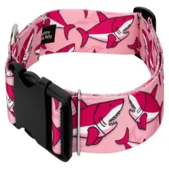 Country Brook Petz 1 1/2 Inch Deluxe Pink Sharks Dog Collar