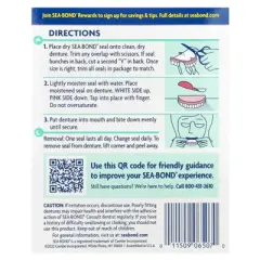 Sea Bond Secure Denture Adhesive Seals, Fresh Mint Uppers, Zinc-Free, All-Day-Hold, Mess-Free, 30 Count (Pack of 1)