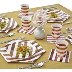 Silver Spoons Elegant Disposable Paper Plate Set, Includes 18 Dinner Plates (10.25&rdquo;) and 18 Side Plates (7.5&rdquo;), Stripe Collection