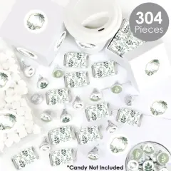 Big Dot of Happiness Boho Botanical - Mini Candy Bar Wrappers, Round Candy Stickers & Circle Stickers - Greenery Party Candy Favor Sticker Kit 304 Pc