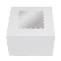 O'Creme White Cake Box with Window, 6" x 6" x 4" - Pack of 5