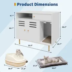GustoWave Wooden Cat Washroom Furniture with Barn Door, Hidden Litter Box Cover, Dog Proof Feline Litter Boxes, Kitty House, White