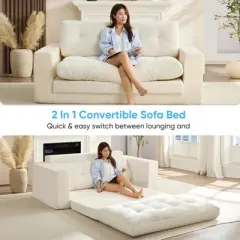 Mjkone 71'' 2-in-1 Convertible Futon Sofa Bed, Corded Fabric Foldable Tufted Buttons Loveseat Sleeper Sofa,Space-Saving