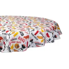 Design Imports  Bbq Fun Print Outdoor Tablecloth With Zipper 60 Round