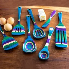 Baltique 7pc Mumbai Kitchen Utensil Set: Wood Cooking Tools, Spoon, Spurtle, Spatula, Multicolored, Hand Wash