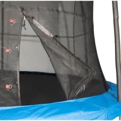 JumpKing Kids 10 Foot Gymnastic Round Trampoline with Dual Safety Enclosure Net, W Style Legs, and Padded Frame for Outdoor Backyard Bouncing, Blue