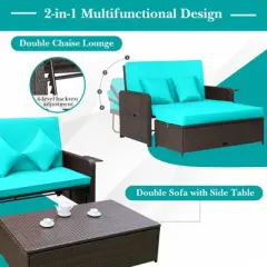 Tangkula Rattan Loveseat Set Daybed Lounge Storage Ottoman Side Tables Adjust Patio