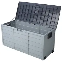 WELLFOR 75 Gallon Outdoor Storage Shed Bin with Wheel Resin Deck Box Gray