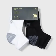 Women's Cushioned 10pk Ankle Athletic Socks - All in Motion&trade; White/Black 4-10
