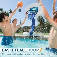 SwimWays 2-in-1 Pool Sport Combo Set - Volleyball Net & Outdoor Basketball Hoop For In- & Above Ground Pool, Outdoor Games for Adults and Family