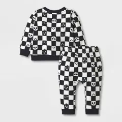 Baby 2pc Checkered Sweatshirt & Jogger Pants Set - Halloween - Cat & Jack&trade; Black