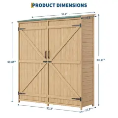 Wooden Outdoor Storage Cabinet , Garden Tool Shed with  Removable Shelves and Waterproof Roof, Lockable Doors, Large  Patio Storage
