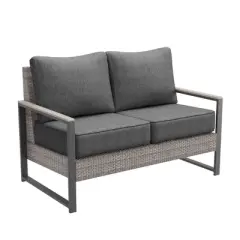 Sonkuki Loveseat Sofa, All-Weather PE Rattan Wicker Set Patio Conversation Couch with Cushion