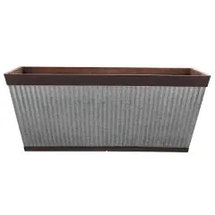 Southern Patio 24 Inch Westlake Outdoor Rectangular Deck Rail Textured Resin Garden Flower Herb Planter w/ Sun Protectors, Rustic Galvanized