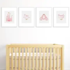 Big Dot of Happiness Little Princess Crown - Unframed Pink & Gold Castle Nursery and Kids Room Linen Paper Wall Art - Set of 4 Artisms - 8 x 10 inches