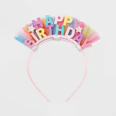 Kids' Glitter 'Happy Birthday' Headband with Tulle - Cat & Jack&trade;: Hair Styling Accessory, Solid Pattern