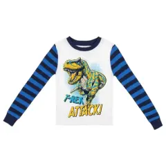 Dinosaur Character Blue And Black Stripe Youth Long Sleeve Pajama Set