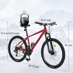 DSVIMOY Bicycles, 26 Inch Mountain Bike, MTB with Suspension Fork for Men and Women, Red, 24.41"*37"*65.75"