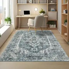 WhizMax Vintage Rug Washable Rug Floral Print Area Rug