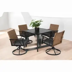 Mshliw 5-Piece Outdoor Wicker Patio Dining Set for 4, Swivel Rocking Chairs with Tabletop,Cushions, Umbrella Hole for Garden, Backyard, and Poolside