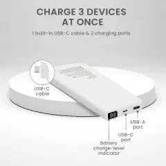 Travel Smart 10000mAh Power Bank with Charging Cable: Built-In Cable, 3.7V Output