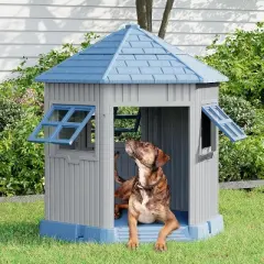 SEVOBAL Pet Crates and Houses Barn Dog House Removable Roof Easy Cleaning Waterproof UV Protected for Outdoor Yard Patio, Blue, 34.8"*30.51"*36.89"