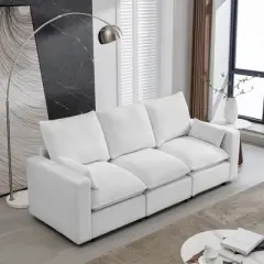 3 Seat Sofa with Removable Cushions and 2 Pillows, Teddy Fabric Upholstered Couch-ModernLuxe