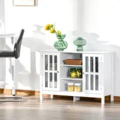 HOMCOM Modern Sideboard, Storage Cabinet, Buffet with 2 Slatted Framed Doors, Open Middle Shelving and Cable Management Hole