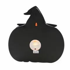 Roman 13.0 Inch Happy Halloween Lighted Pumpkin Halloween Figurine , Lighted Halloween Decor Witches Hat Bat Cat (1PC)