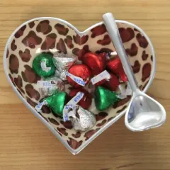 4.75 In Happy Metal Heart W/Spoon Dish Party Salsa Dips Candy Dishes