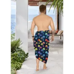 LA LEELA Men's Bath Trunk Swimsuits Summer Sarong Pareo Wrap One Size Palm Tree, Blue