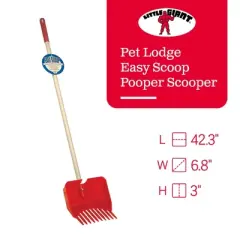 Little Giant Easy Scoop Pet Lodge Outdoor Pooper Scooper for Dog or Puppy Waste Removal with Durable Wooden Handle and Basket, Red