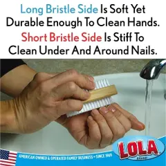 Lola Products "Classic" Hand & Nail Wood Brush, Heavy Duty 2 Sided Soft & Stiff Bristles, Cleans Hands, Fingernails, Feet & Toenails, 1 Count