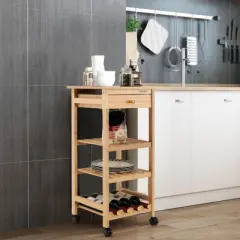 Costway Rolling Kitchen Island Utility Trolley Cart w/Drawer & Wine Rack
