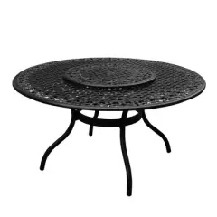 7pc Patio Dining Set with 59" Modern Ornate Outdoor Mesh Aluminum Round Table & Checker Chairs - Black - Oakland Living