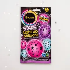 5ct illooms LED Light Up Mixed Solid Stars Balloon: Multicolor Latex for Kids' Birthday Party, Outer Space Theme